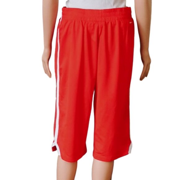 Nike Dri-Fit Women Red Capri L White Side Stripe Wide Leg Loose Fit Draw String - Picture 4 of 8